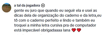 Relato de estudante sobre as dicas de organização
